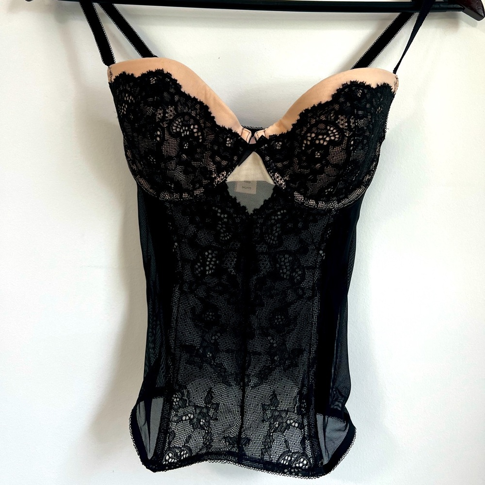 Victoria’s Secret | nude & black corset with lace, mesh, and boning